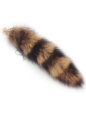 Super Huge Fluffy Real Fox Tail Fur Gold Keychain Pendant Halloween Cosplay